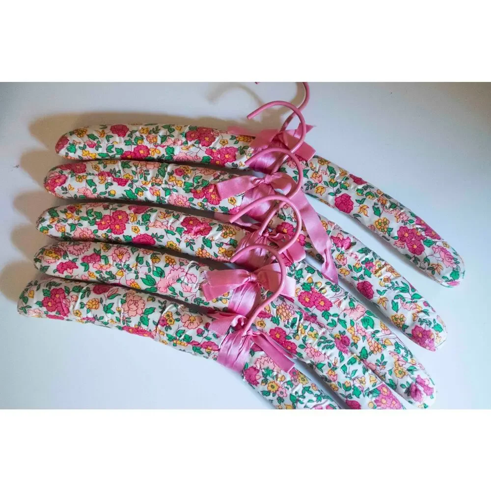Cloth Covered Floral Hangers | Vintage Set of 5